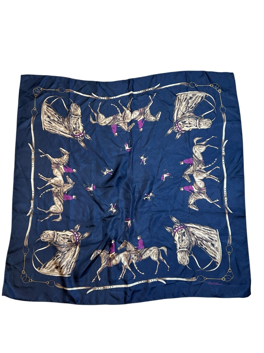 Ralph Lauren silk equestrian scarf horses oversized old money preppy head cover - Picture 2 of 6